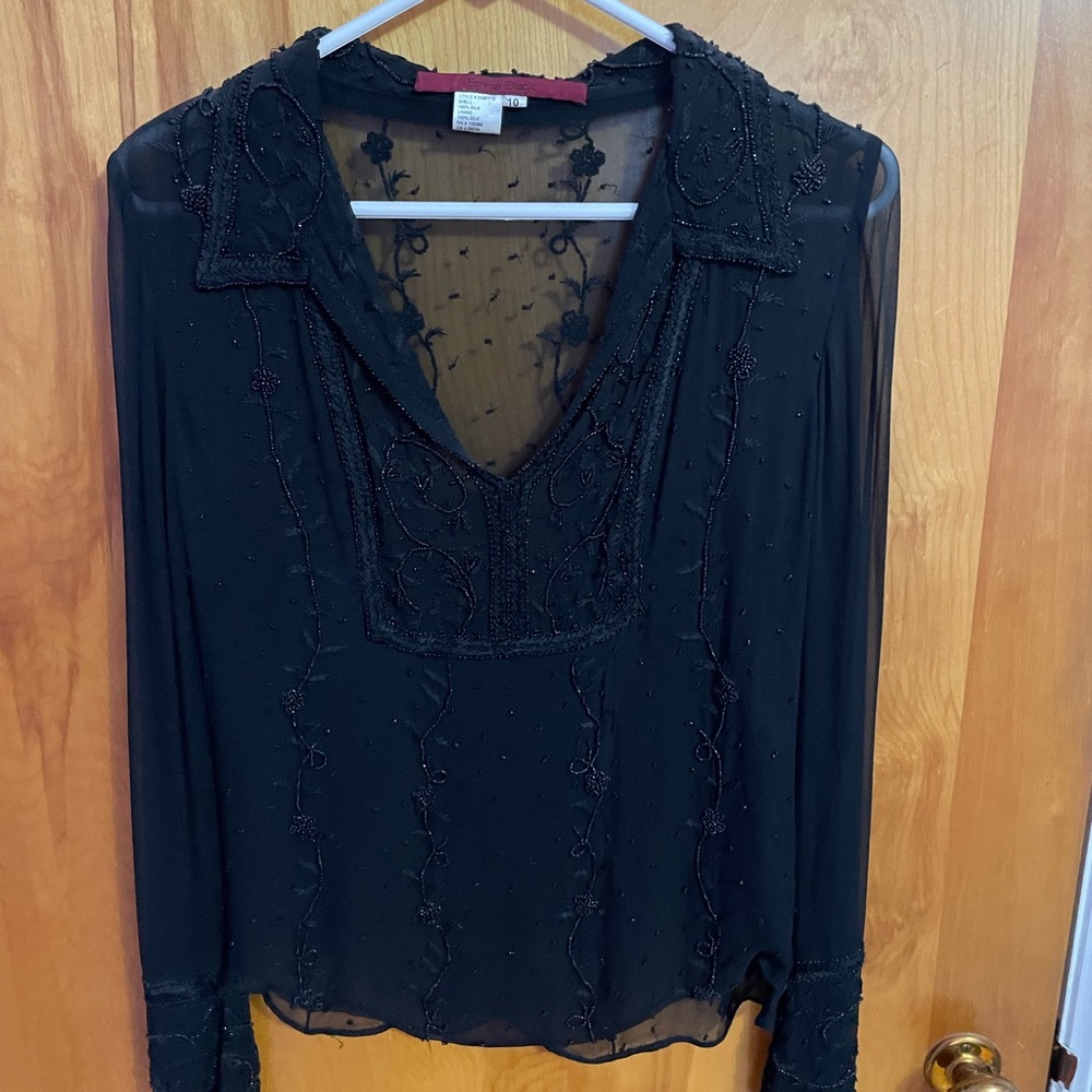 Black Sheer Beaded Blouse
